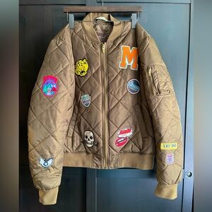 ZARA Patched Quilted Mens Bomber Jacket Green Size XL